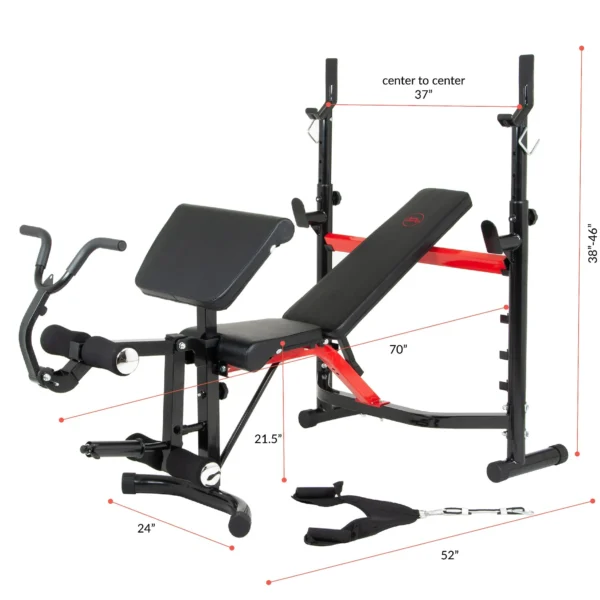 Body Champ BCB5268 Olympic Weight Bench with Arm Curl and Curl Bar Attachment, 300 Lbs. Weight Limit